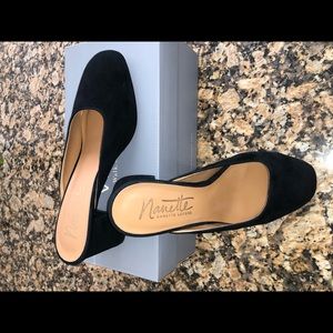 Black suede leather clogs by Nanette, size 8.5